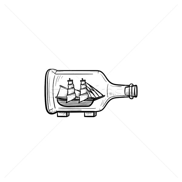 Ship Inside The Bottle Hand Drawn Sketch Icon Vector Illustration