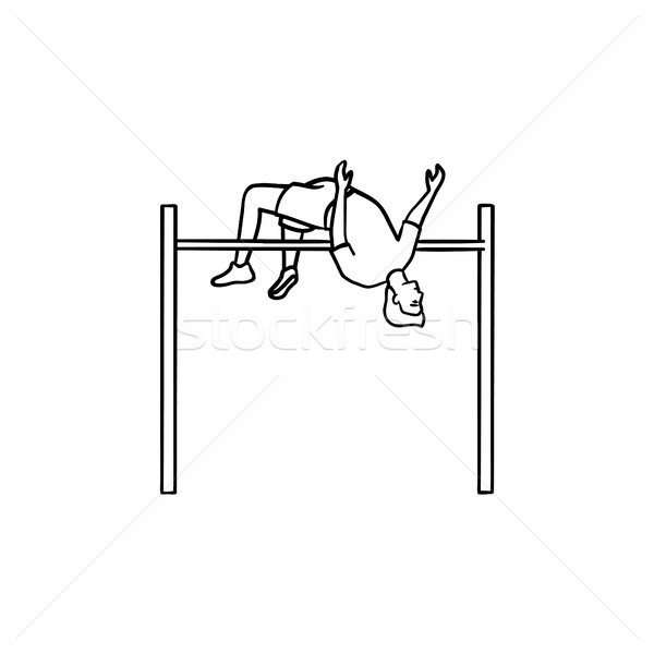 Athlete doing pole vault hand drawn outline doodle icon. Stock photo © RAStudio