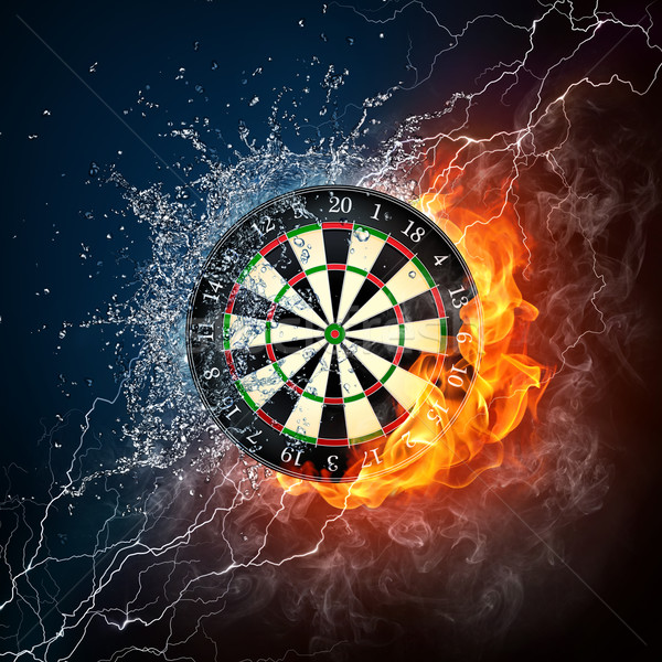 Stock foto: Darts · Bord · Feuer · Wasser · isoliert · schwarz