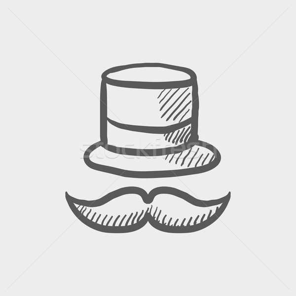 Vintage fashion hat and mustache sketch icon Stock photo © RAStudio