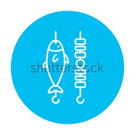 Shish kebab and grilled fish line icon. Stock photo © RAStudio