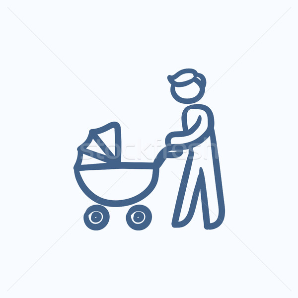 Man walking with baby stroller sketch icon. Stock photo © RAStudio