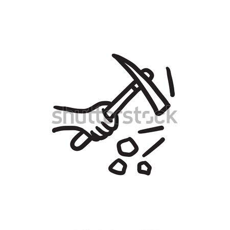 Hand using pickax sketch icon. Stock photo © RAStudio