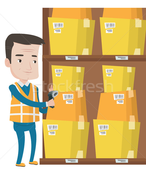 Entrepôt travailleur Barcode boîte cases scanner [[stock_photo]] © RAStudio