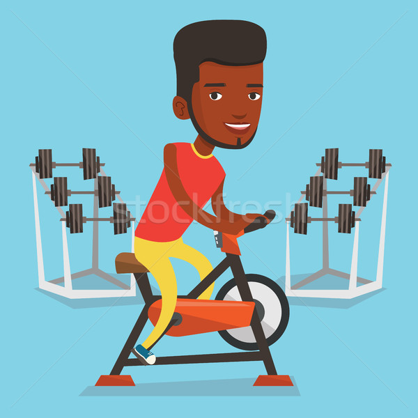 Man riding stationary bicycle vector illustration. Stock photo © RAStudio