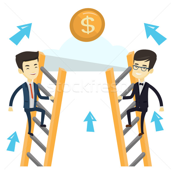 [[stock_photo]]: Deux · hommes · d'affaires · argent · compétitif · escalade