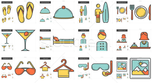 Stock photo: Travel and holiday line icon set.