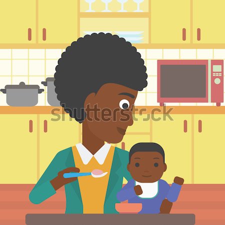 Father feeding baby vector illustration. Stock photo © RAStudio