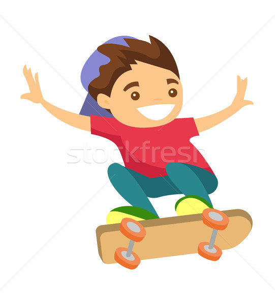Happy caucasian white boy riding a skateboard. Stock photo © RAStudio