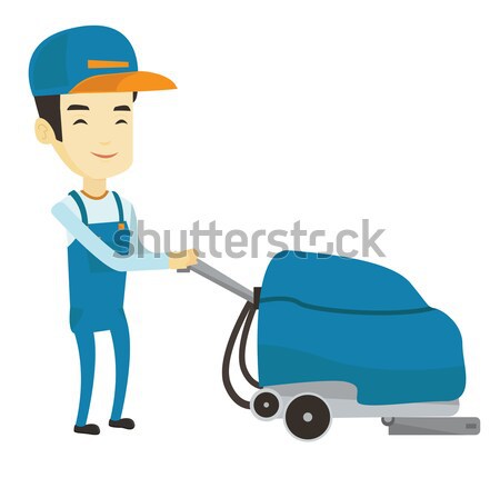 Homme travailleur nettoyage magasin étage machine [[stock_photo]] © RAStudio