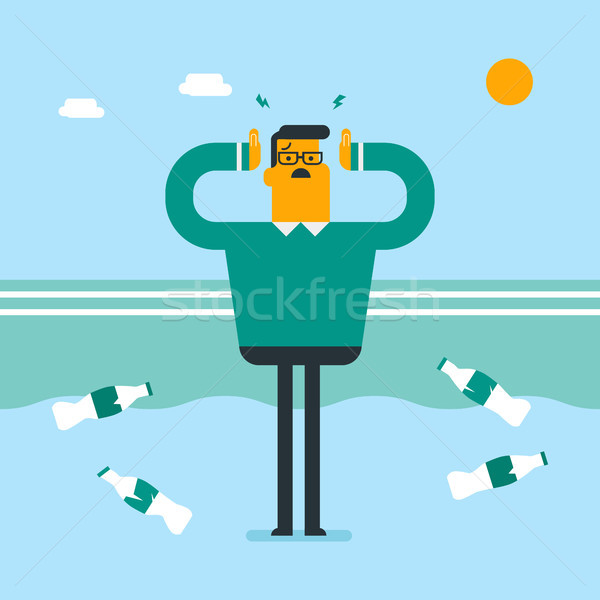 Man standing in water polluted with plastic bottle Stock photo © RAStudio