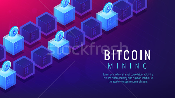 Isometric bitcoin mining farm landing page concept. Stock photo © RAStudio