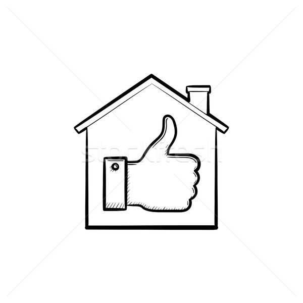 Stock photo: Thumb up house hand drawn outline doodle icon.