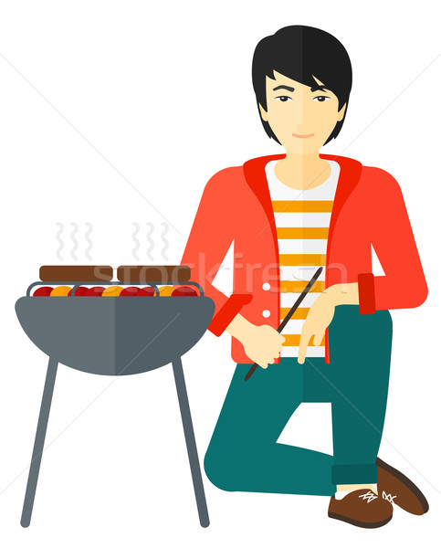 Stockfoto: Man · barbecue · asian · vergadering · barbecue · vector