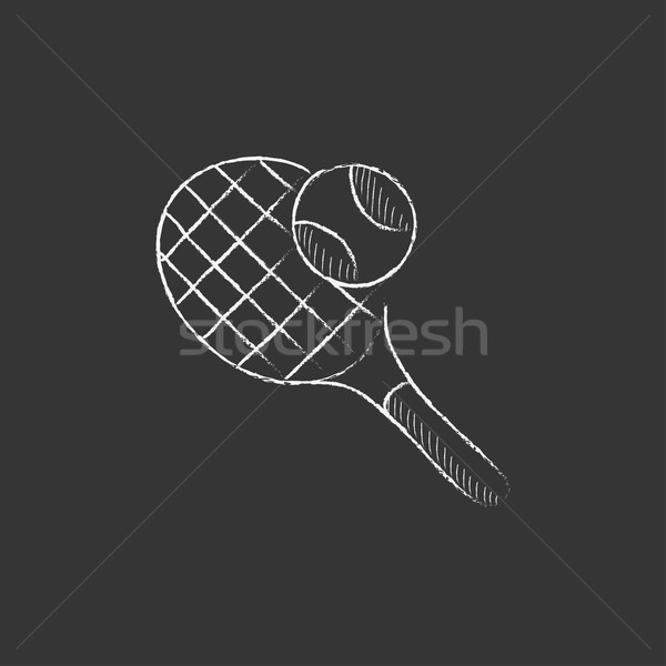 Tennisschläger Ball gezeichnet Kreide Symbol Hand gezeichnet Stock foto © RAStudio