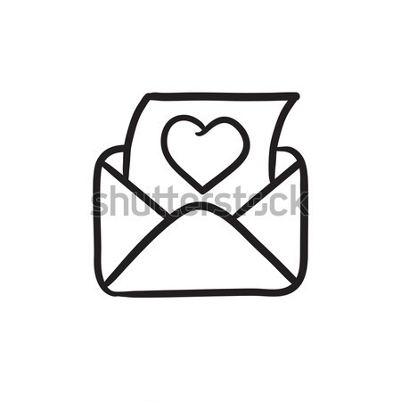 Foto stock: Envelope · e-mail · coração · esboço · ícone · vetor