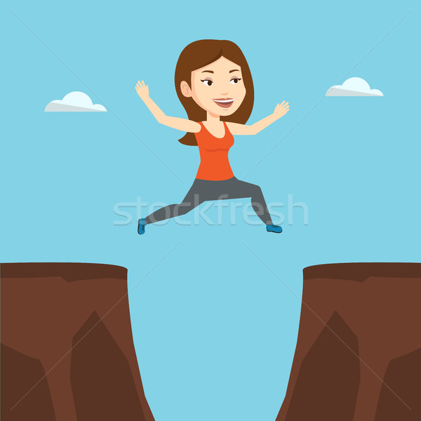 Sportswoman jumping over cliff vector illustration Stock photo © RAStudio