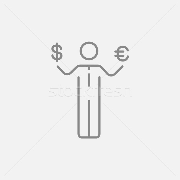 Businessman holding Euro and US dollar line icon. Stock photo © RAStudio