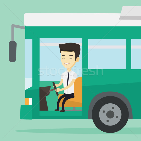 Stockfoto: Asian · bus · bestuurder · vergadering · stuur · jonge