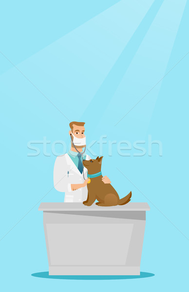 Stock photo: Veterinarian examining dog vector illustration.