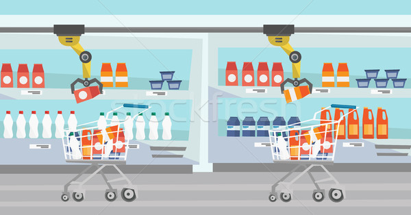 Robotic arm putting groceries in shopping trolley. Stock photo © RAStudio