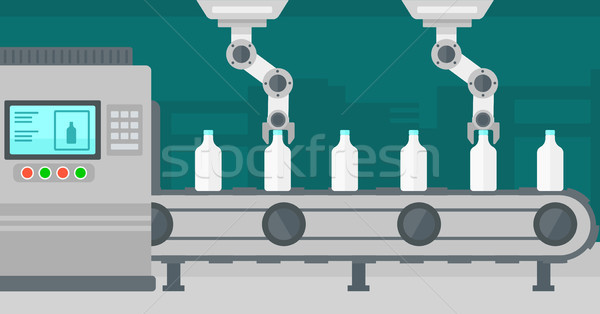 Robotic arm working on conveyor belt with bottles. Stock photo © RAStudio