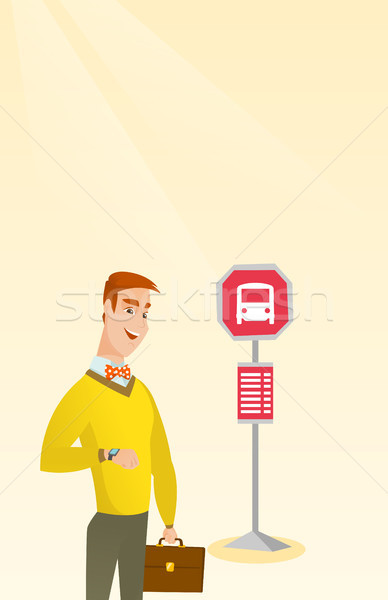 Człowiek czeka autobus przystanek autobusowy biznesmen Zdjęcia stock © RAStudio