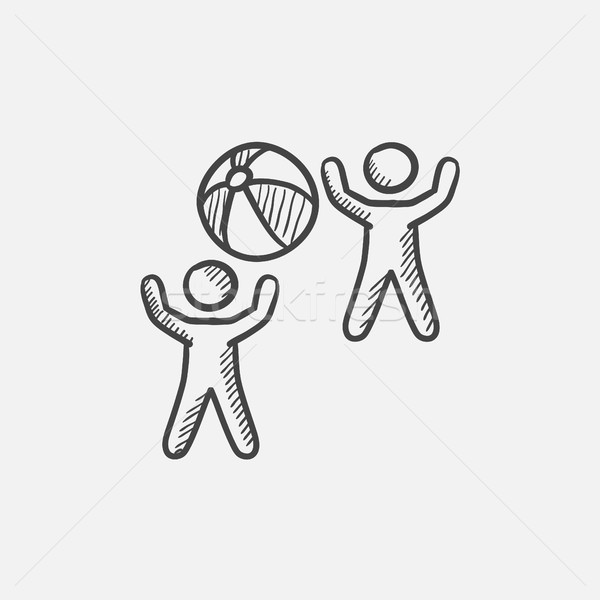 ストックフォト: 子供 · 演奏 · インフレータブル · ボール · スケッチ · アイコン