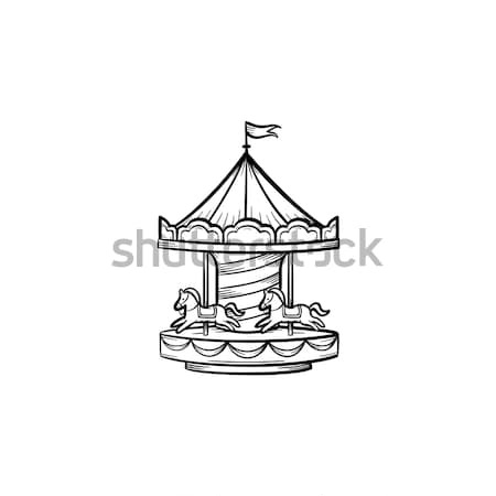 Stock photo: Merry-go-round with horses hand drawn sketch icon.