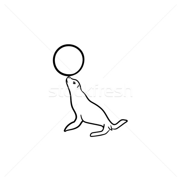 Stock photo: Seal playing with ball hand drawn sketch icon.