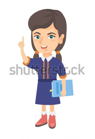 Weinig kaukasisch schoolmeisje wijzend wijsvinger omhoog Stockfoto © RAStudio