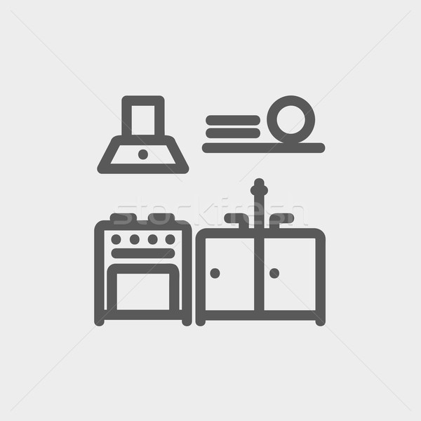 Interno cucina sottile line icona web mobile Foto d'archivio © RAStudio