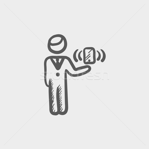 Człowiek bezprzewodowej sygnał szkic ikona internetowych Zdjęcia stock © RAStudio