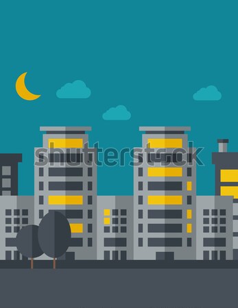 月亮 · 向量 / a night scenery of building city with moon
