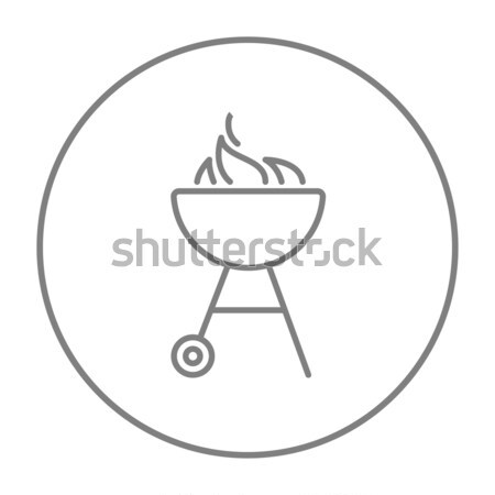 Bouilloire barbecue ligne icône flamme web Photo stock © RAStudio