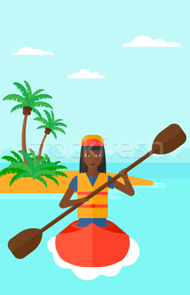 Femeie calarie canoe mare mic insulă Imagine de stoc © RAStudio