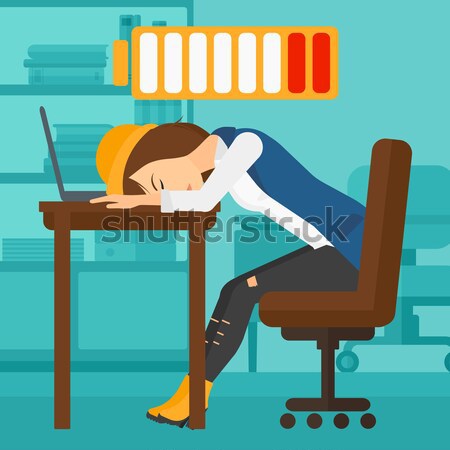 Woman Sleeping At Workplace Vector Illustration Vector