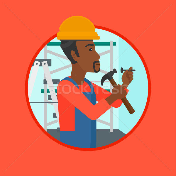 Worker hammering nail vector illustration. Stock photo © RAStudio