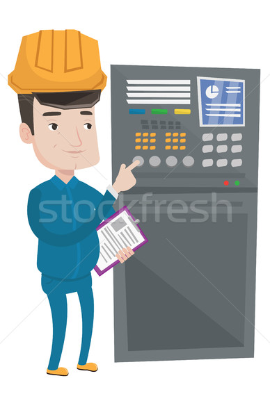Mérnök áll irányítópanel férfi dolgozik munkás Stock fotó © RAStudio