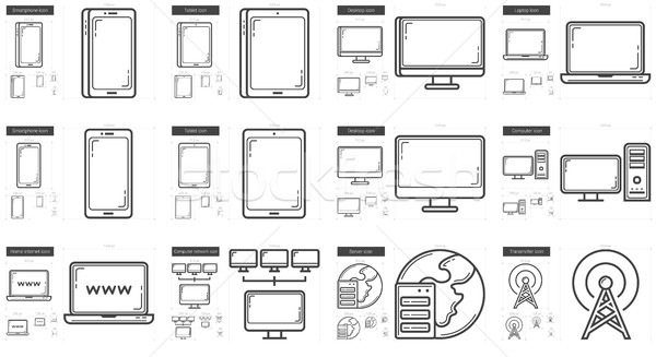 Gadgets line Vektor isoliert weiß Stock foto © RAStudio