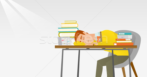 Stock photo: Student sleeping at the desk with book.