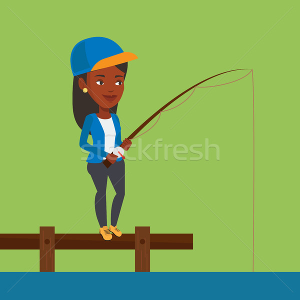 Stock fotó: Nő · halászat · tó · megnyugtató · mosolyog · horgász