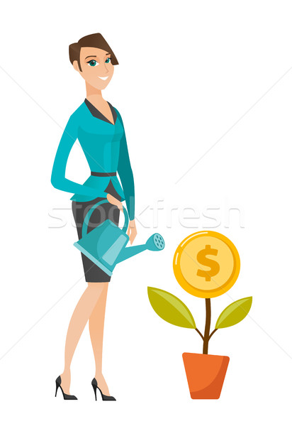 Nő locsol pénz virág kaukázusi üzletasszony Stock fotó © RAStudio
