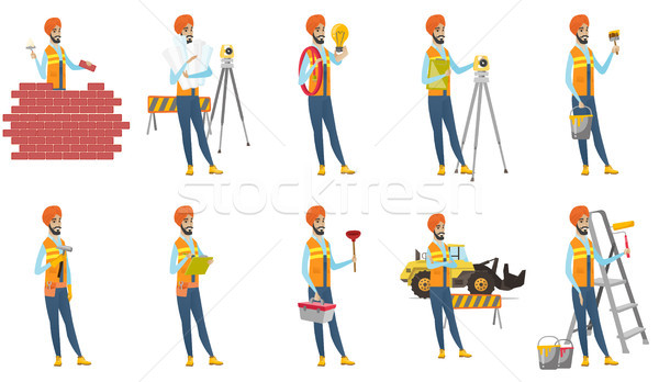 Indian builder vector illustrations set. Stock photo © RAStudio