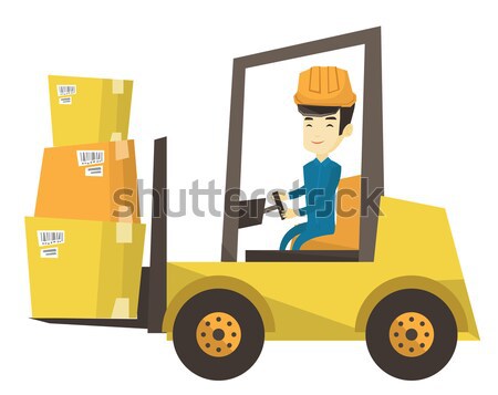 Stock photo: Warehouse worker moving load by forklift truck.