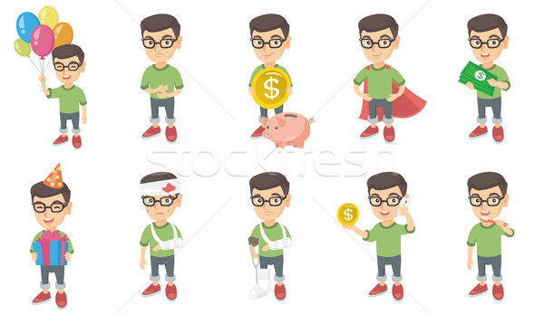 Little caucasian boy vector illustrations set. Stock photo © RAStudio