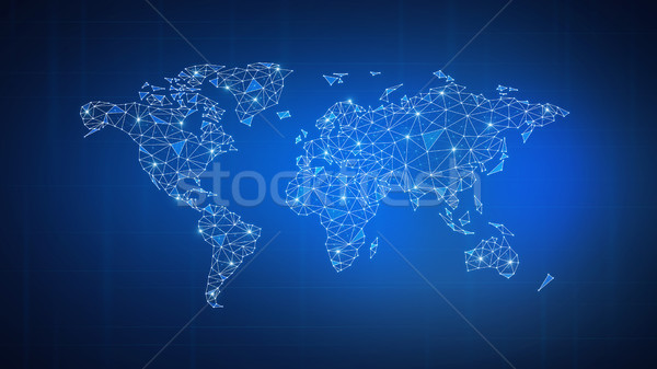 Polygon world map on blockchain hud banner. Stock photo © RAStudio