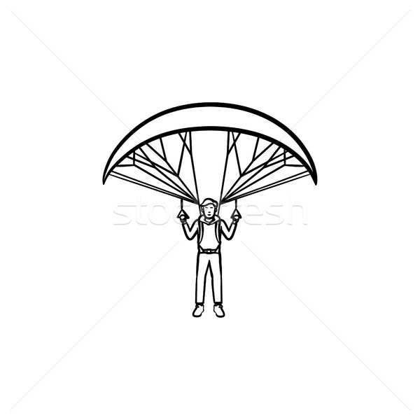 Skydiver with parachute hand drawn outline doodle icon. Stock photo © RAStudio