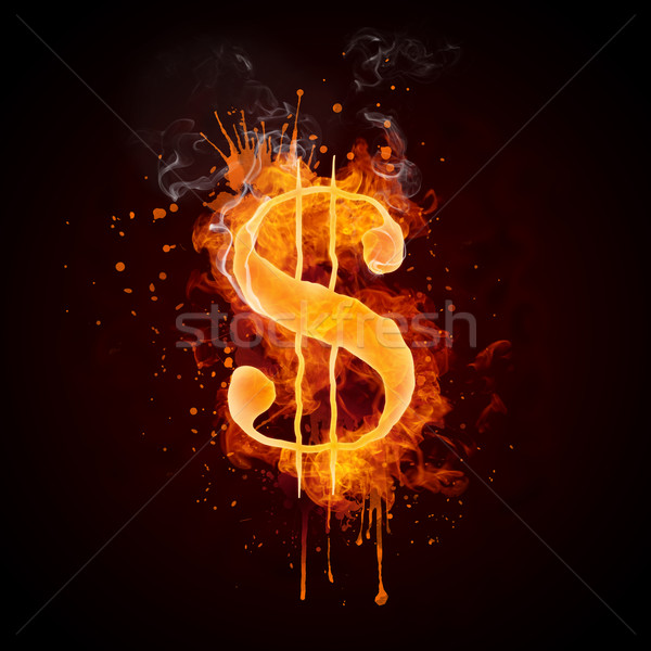 Foto stock: Dólar · fogo · isolado · preto · computação · gráfica · financiar