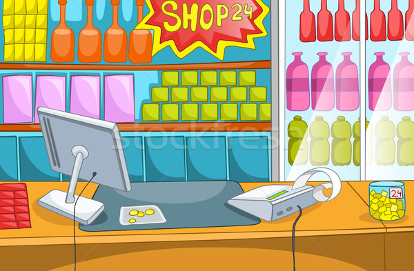 Foto stock: Supermercado · Cartoon · largo · vector · tienda · mercado